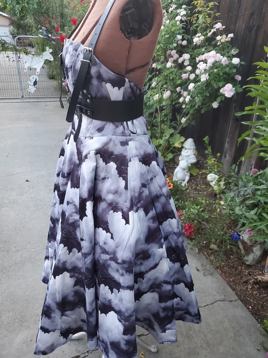 Weasel Wear Cloud-Pattern Strapless Fit-and-Flare Dress with Black Harness - Picture 3 of 13